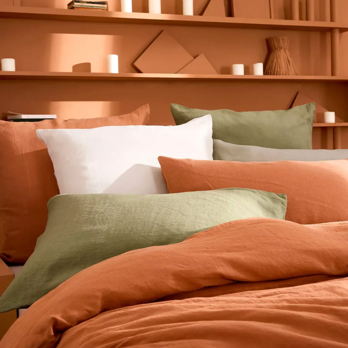 Taie d'oreiller pur lin lavé 165 g/m² uni orange Le lin lave cuivre