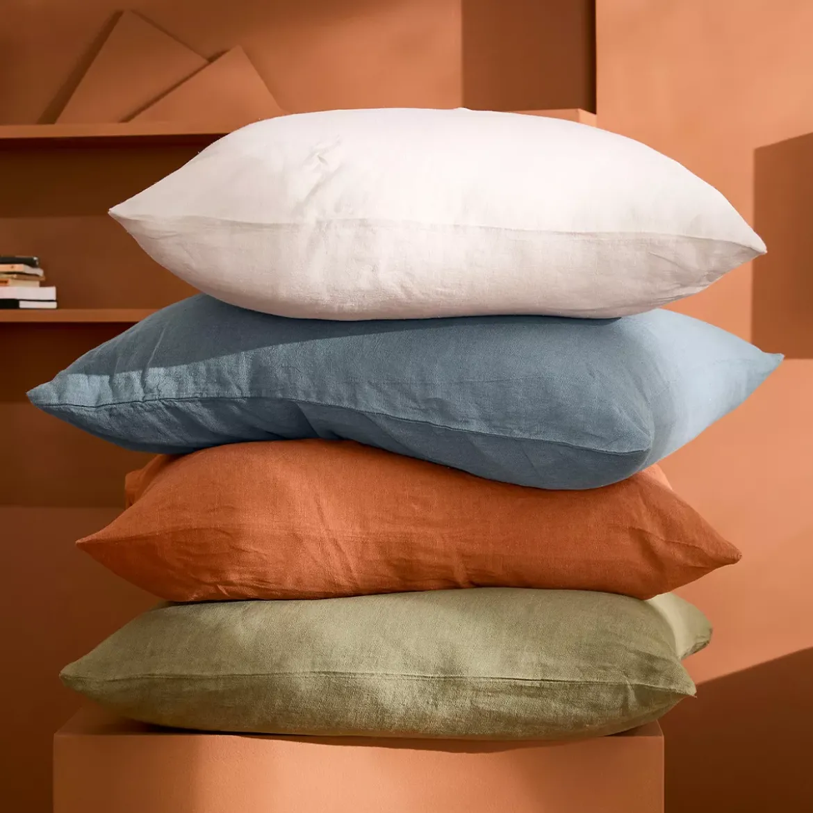 Taie d'oreiller pur lin lavé 165 g/m² uni orange Le lin lave cuivre