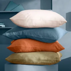 Taie d'oreiller pur lin lavé 165 g/m² uni bleu Le lin lave denim