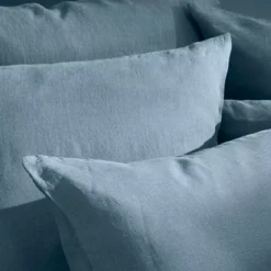 Taie d'oreiller pur lin lavé 165 g/m² uni bleu Le lin lave denim