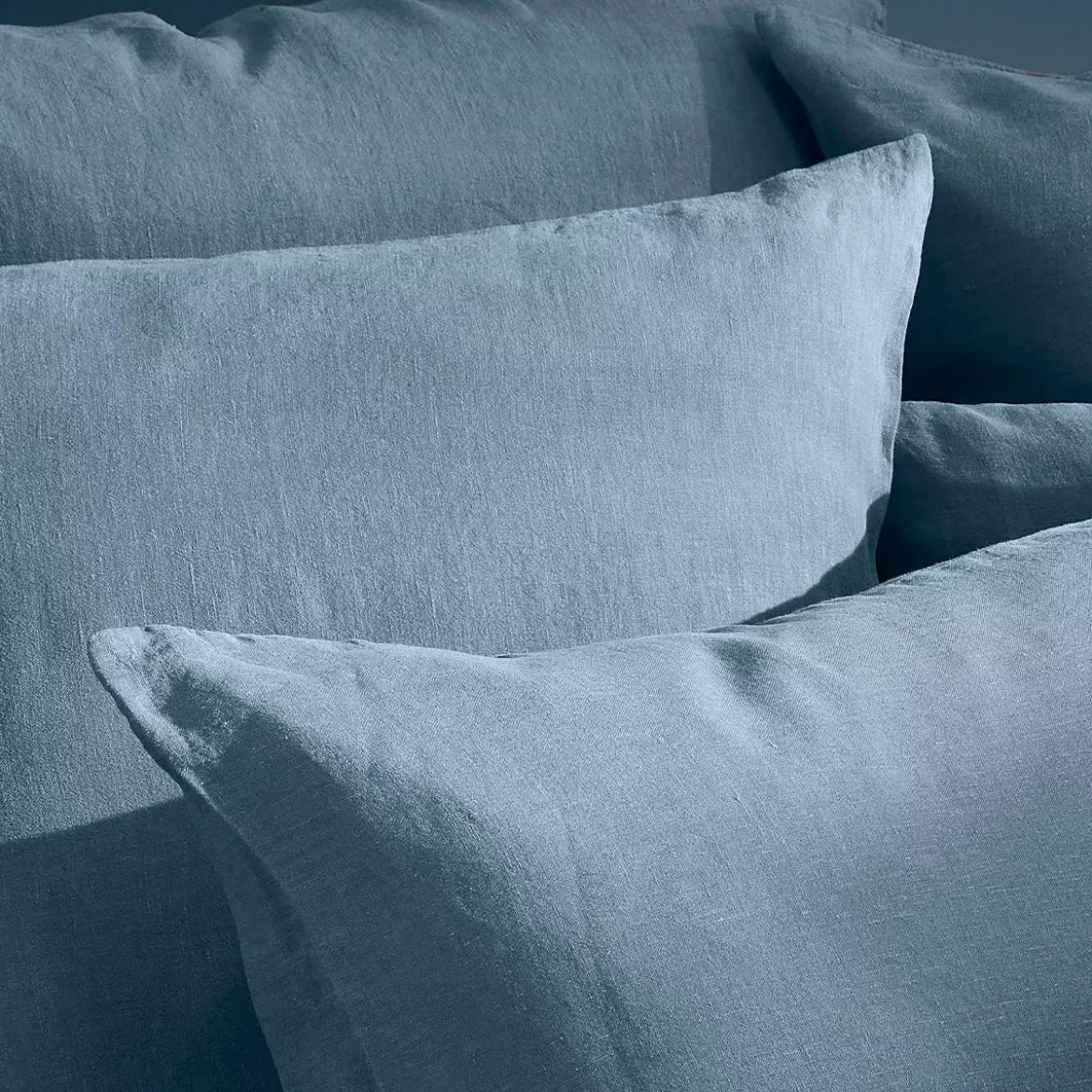 Taie d'oreiller pur lin lavé 165 g/m² uni bleu Le lin lave denim
