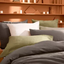 Taie d'oreiller pur lin lavé 165 g/m² uni marron Le lin lave ebene
