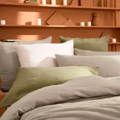 Taie d'oreiller pur lin lavé 165 g/m² uni beige Le lin lave lin