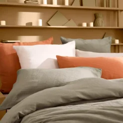 Taie d'oreiller pur lin lavé 165 g/m² uni beige marron Le lin lave taupe