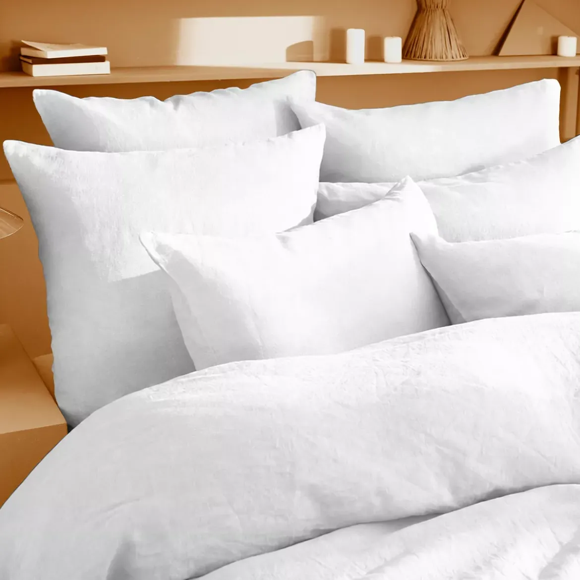 Taie d'oreiller pur lin lavé 165 g/m² uni blanc Le lin lave blanc