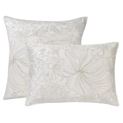 Taie d'oreiller satin de coton imprimé blanc beige Flower power white