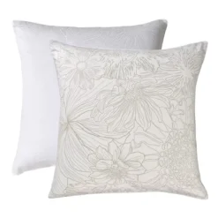 Taie d'oreiller satin de coton imprimé blanc beige Flower power white
