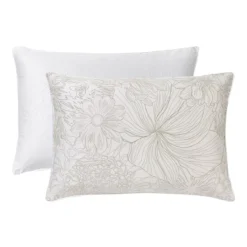 Taie d'oreiller satin de coton imprimé blanc beige Flower power white