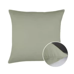Taie d'oreiller satin de coton uni vert Ava uni lichen