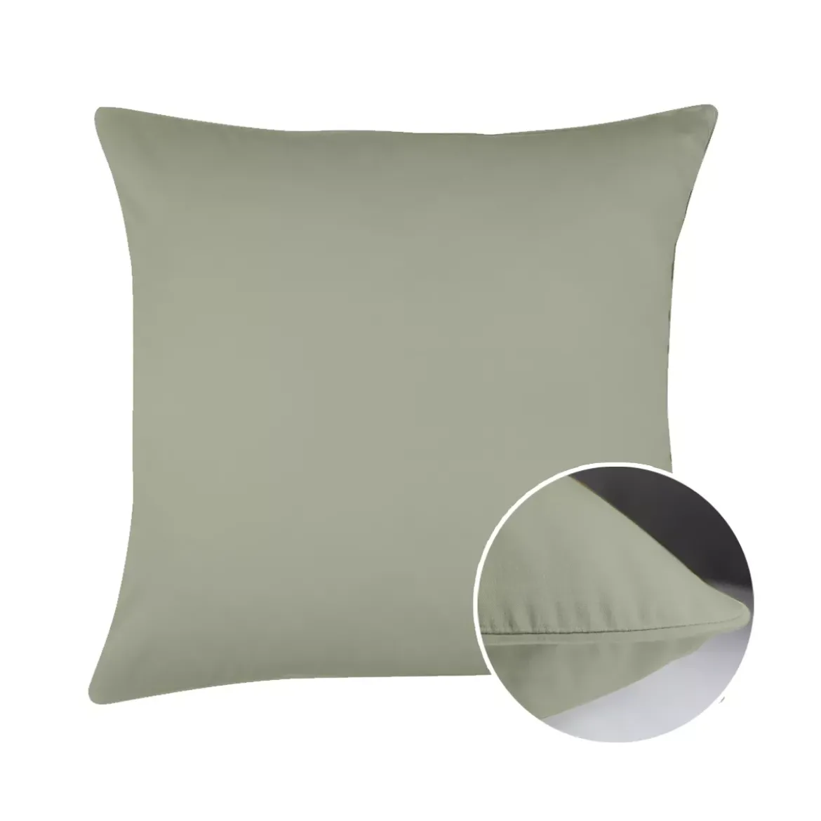 Taie d'oreiller satin de coton uni vert Ava uni lichen
