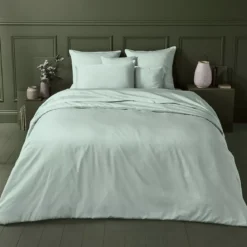 Taie d'oreiller satin de coton uni bleu Ava uni lagon