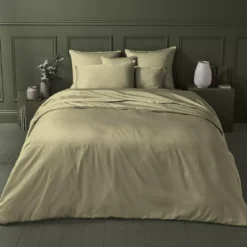 Taie d'oreiller satin de coton uni beige Ava uni glaise