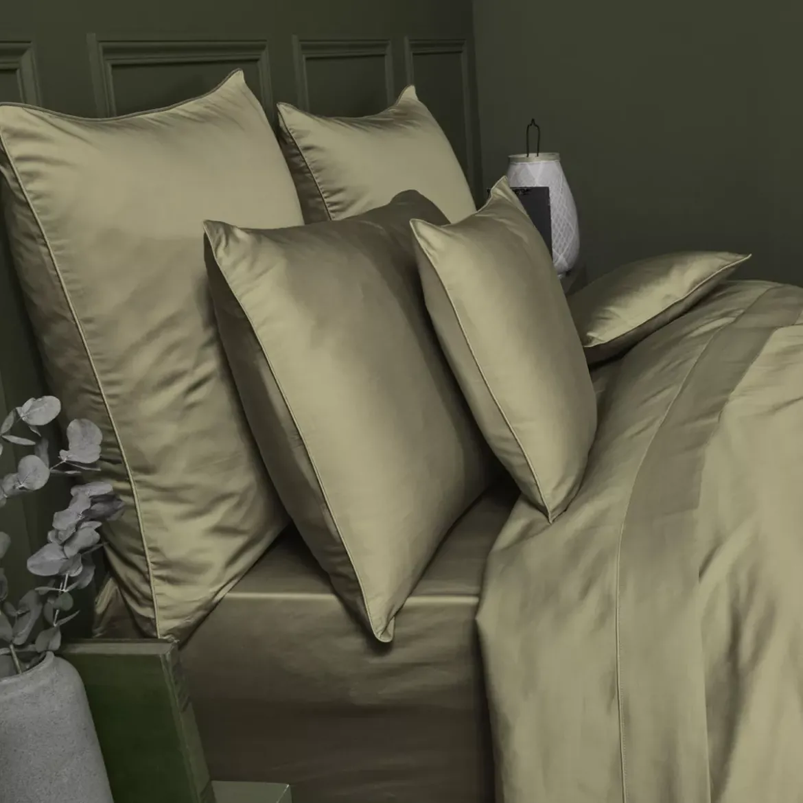 Taie d'oreiller satin de coton uni beige Ava uni glaise