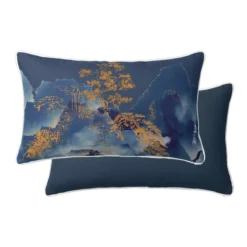 Taie d'oreiller satin de coton imprimé bleu or Fuji nocturne