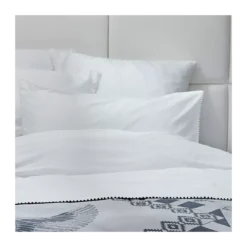 Taie d'oreiller satin de coton motif jacquard blanc Alula blanc