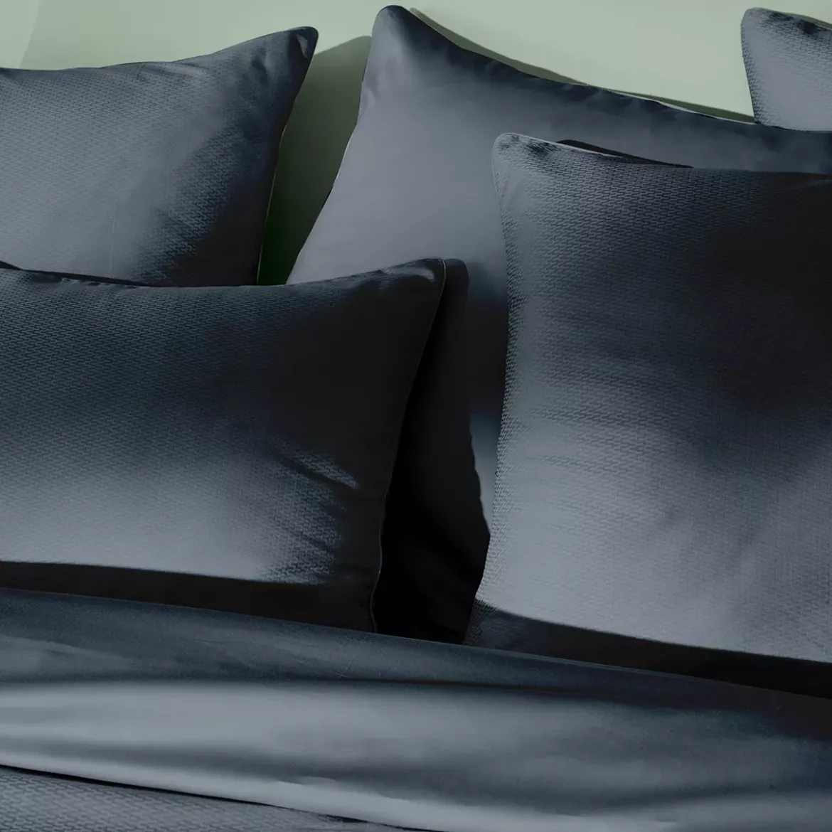Taie d'oreiller satin de coton motif jacquard bleu Vibrato bleu nuit