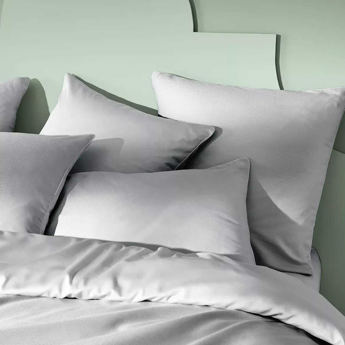 Taie d'oreiller satin de coton motif jacquard gris Vibrato glacier
