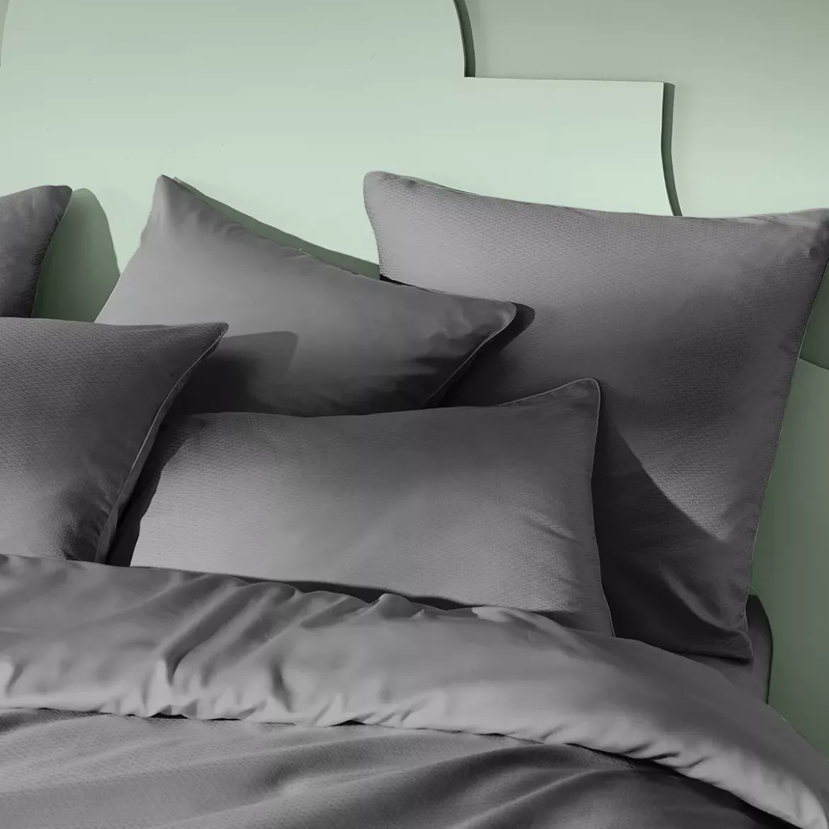 Taie d'oreiller satin de coton motif jacquard anthracite Vibrato metal