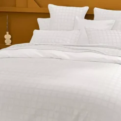 Taie d'oreiller satin de coton motif jacquard blanc Allegria neige