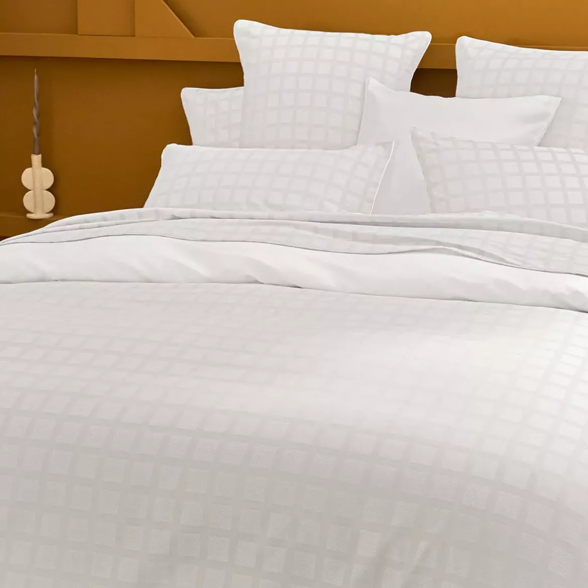 Taie d'oreiller satin de coton motif jacquard blanc Allegria neige