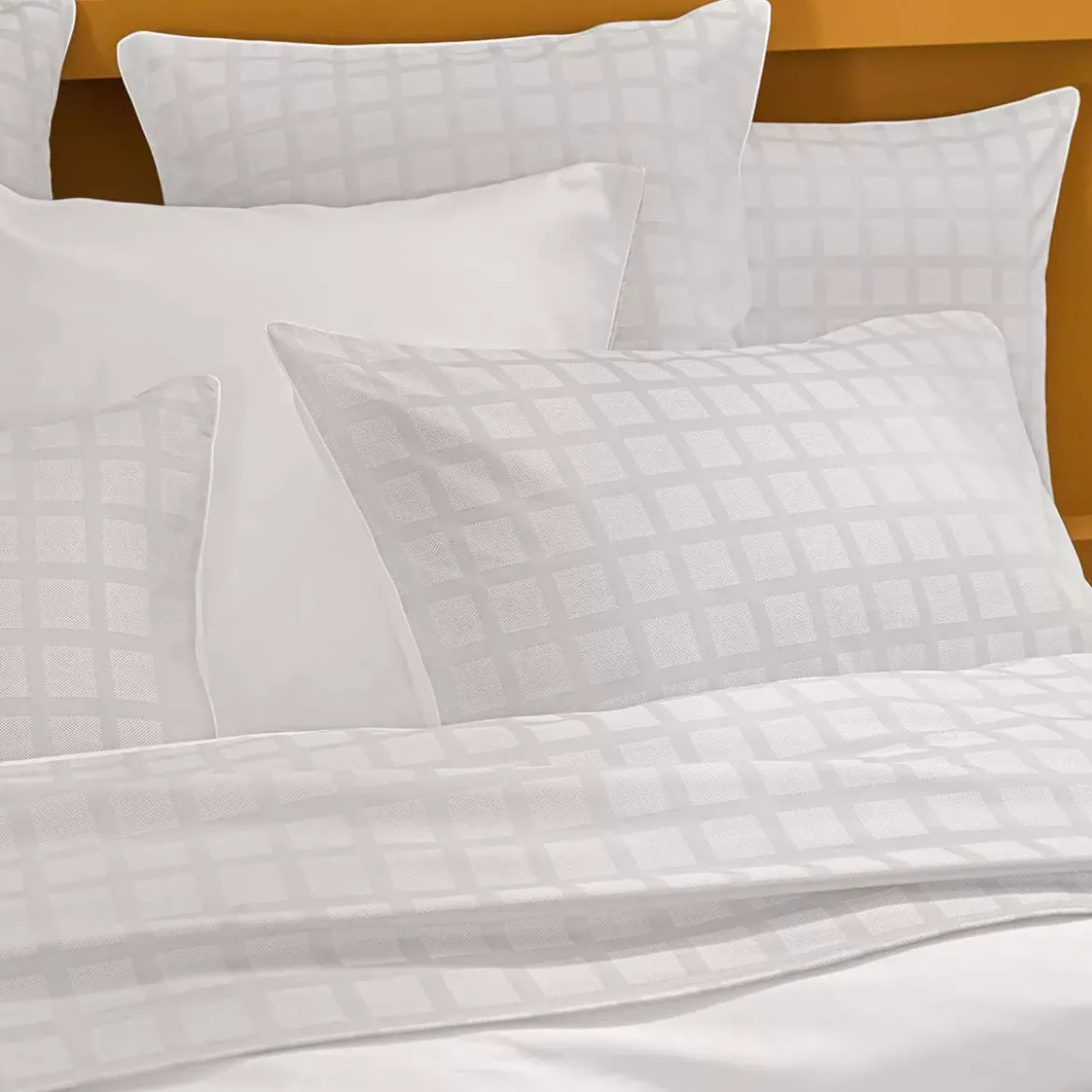 Taie d'oreiller satin de coton motif jacquard blanc Allegria neige