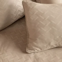 Taie d'oreiller satin de coton motif jacquard beige Adagio lin