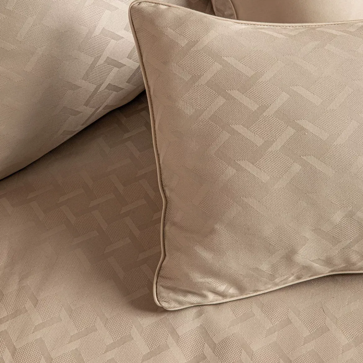 Taie d'oreiller satin de coton motif jacquard beige Adagio lin