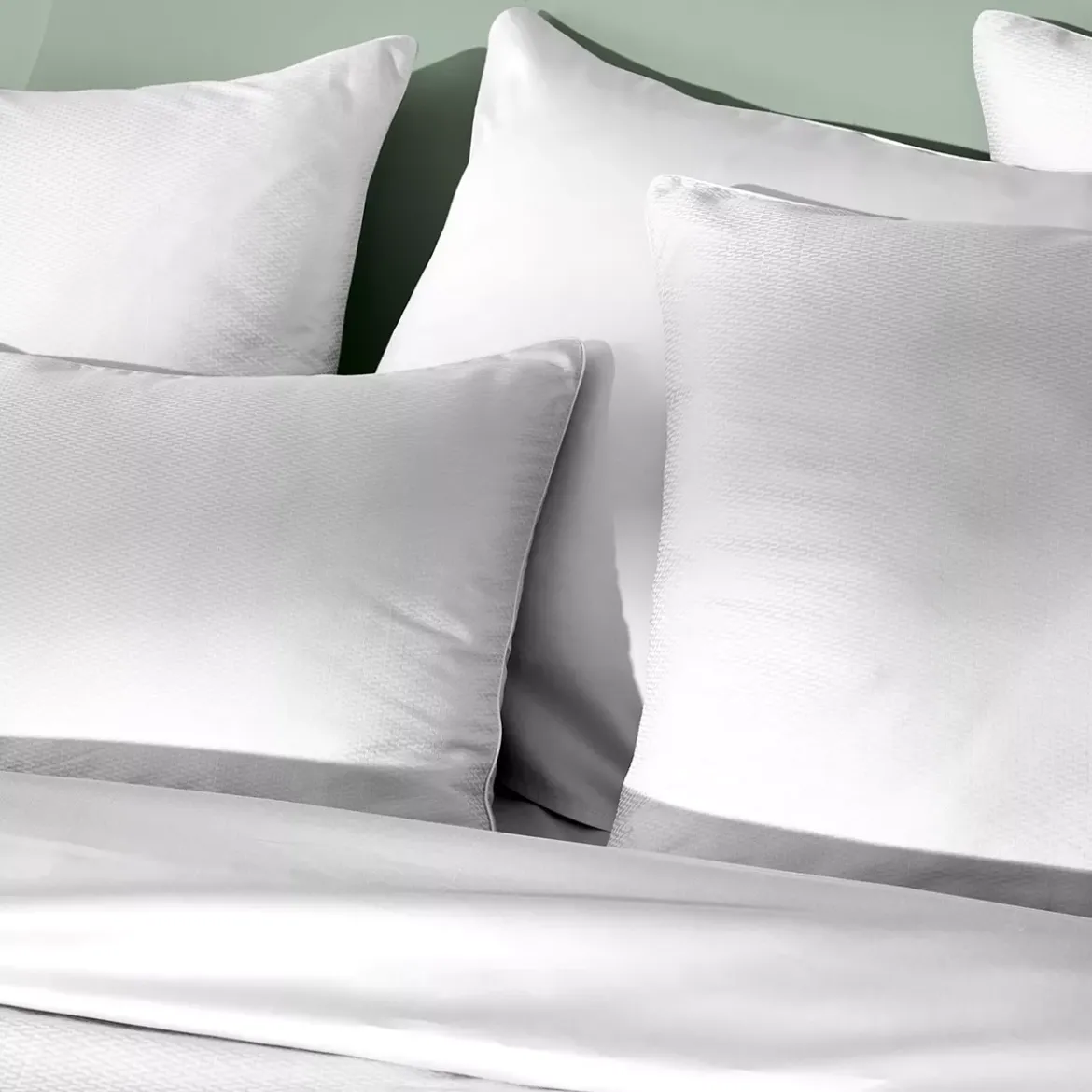 Taie d'oreiller satin de coton motif jacquard blanc Vibrato blanc