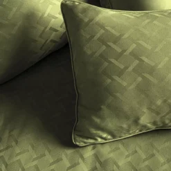 Taie d'oreiller satin de coton motif jacquard vert Adagio kaki
