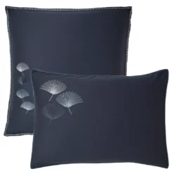 Taie d'oreiller satin de coton brodé bleu Pistil bleu nuit