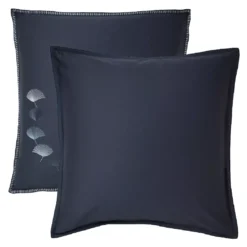 Taie d'oreiller satin de coton brodé bleu Pistil bleu nuit