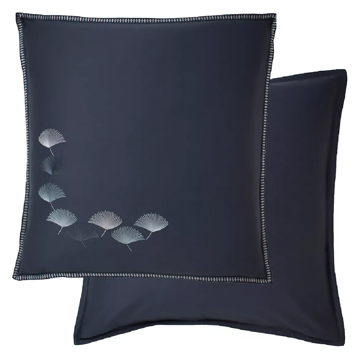 Taie d'oreiller satin de coton brodé bleu Pistil bleu nuit