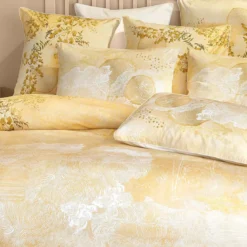 Taie d'oreiller satin de coton imprimé jaune or Soleil d'or dore