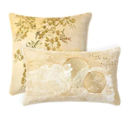 Taie d'oreiller satin de coton imprimé jaune or Soleil d'or dore