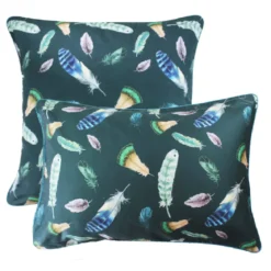 Taie d'oreiller satin de coton imprimé vert Feathers green
