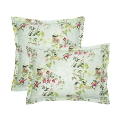 Taie d'oreiller satin de coton imprimé multicolore vert Foliage vert d'eau