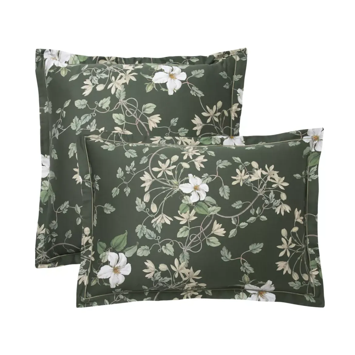 Taie d'oreiller satin de coton imprimé vert Gardenias mousse