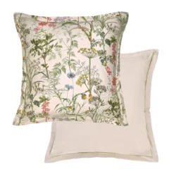 Taie d'oreiller satin de coton imprimé rose beige vert Prairie legere beige