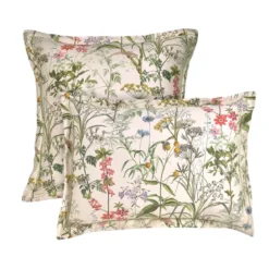 Taie d'oreiller satin de coton imprimé rose beige vert Prairie legere beige