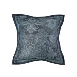 Taie d'oreiller satin de coton motif jacquard bleu Isaphire diamant noir