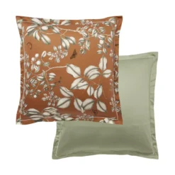 Taie d'oreiller satin de coton imprimé orange Fleurs d'oranger rouille