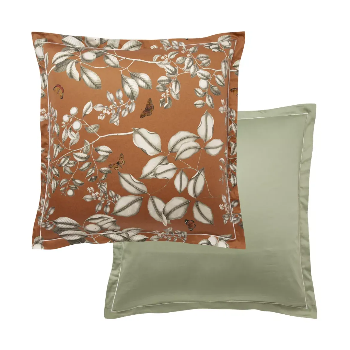 Taie d'oreiller satin de coton imprimé orange Fleurs d'oranger rouille