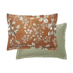 Taie d'oreiller satin de coton imprimé orange Fleurs d'oranger rouille