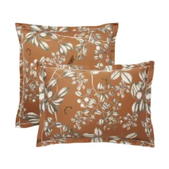 Taie d'oreiller satin de coton imprimé orange Fleurs d'oranger rouille