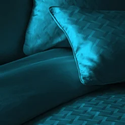 Taie d'oreiller satin de coton motif jacquard bleu Adagio crepuscule