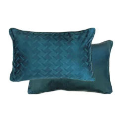 Taie d'oreiller satin de coton motif jacquard bleu Adagio crepuscule