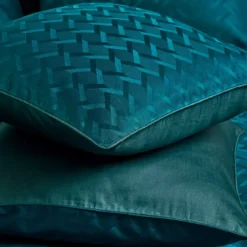 Taie d'oreiller satin de coton motif jacquard bleu Adagio crepuscule