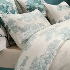 Taie d'oreiller satin de coton 115 g/m² imprimé bleu beige Utopie encre