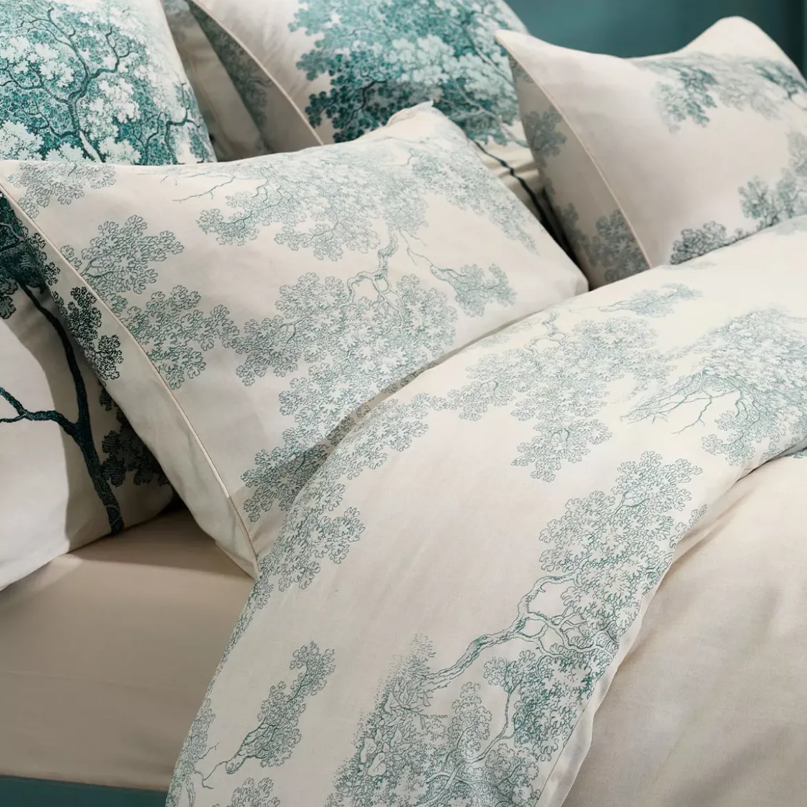 Taie d'oreiller satin de coton 115 g/m² imprimé bleu beige Utopie encre