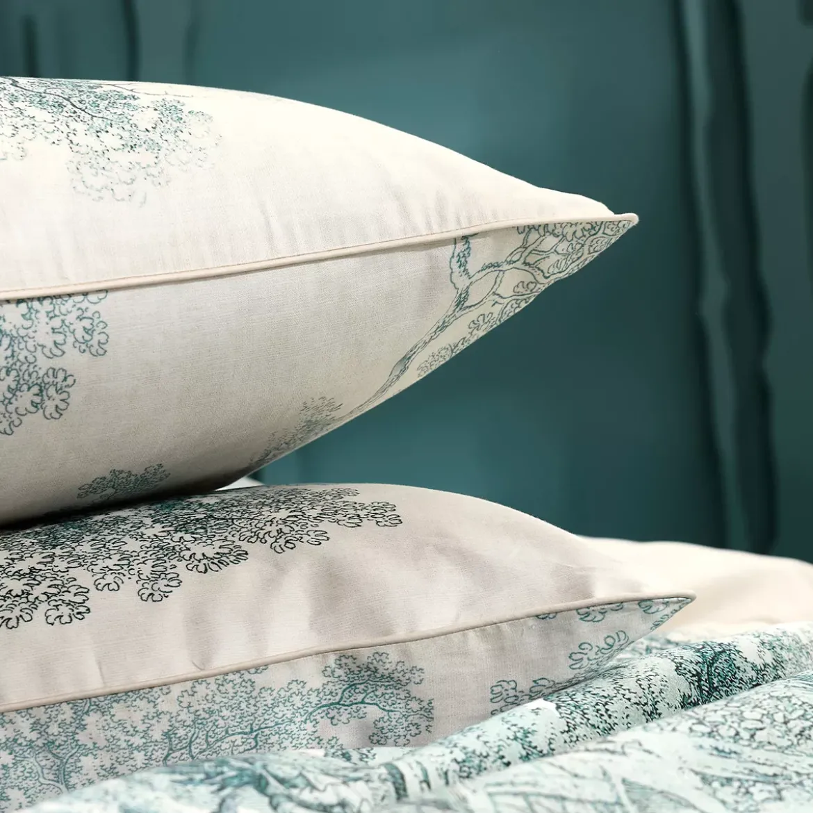 Taie d'oreiller satin de coton 115 g/m² imprimé bleu beige Utopie encre